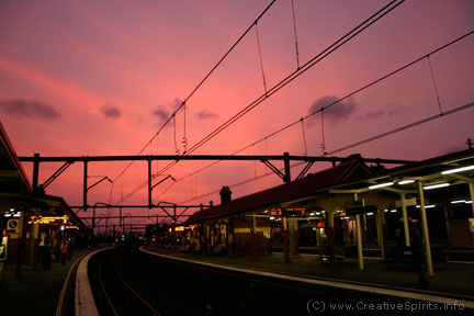 Redfern train station at sunset.