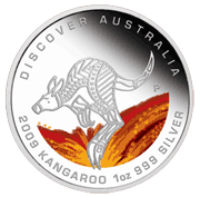 Kangaroo silver coin of the Dreaming series.