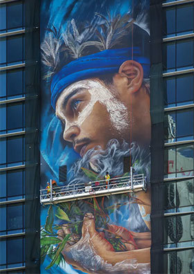 The upper part of the mural showing the Aboriginal man.
