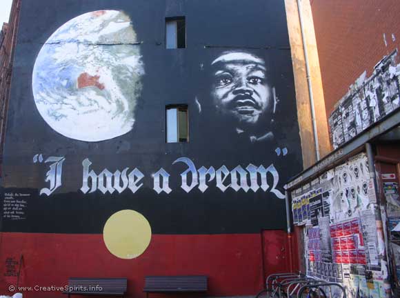 A mural showing the head of Martin Luther King with the words below reading: I have a dream...