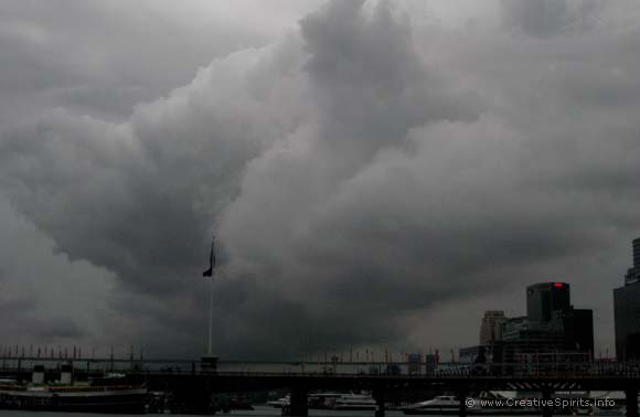 Dark storm clouds over Sydney harbour