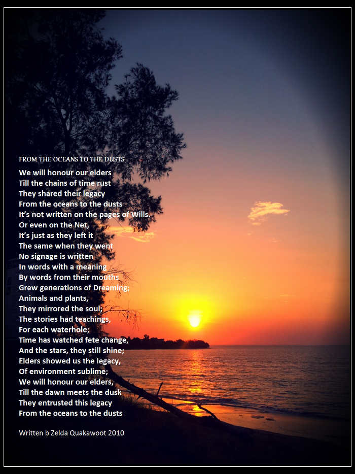 Zelda's poem on a background showing a sunset.