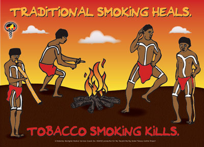 Anti-smoking poster saying: Traditional smoking heals - Tobacco smoking kills.
