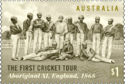 A group shot of the Aboriginal cricket players on the cricket ground.