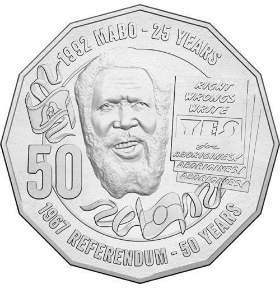 Front side of the 50 cents coin commemorating Eddie Mabo's achievements.