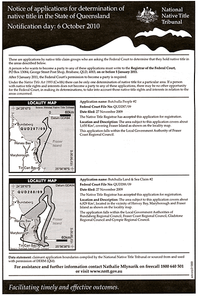 Native title application over Fraser Island.