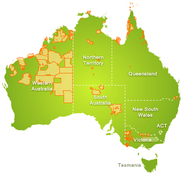 Map of land where native title has been determined.