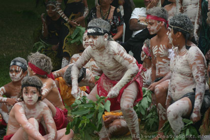 Young Aboriginal children performing a dance.