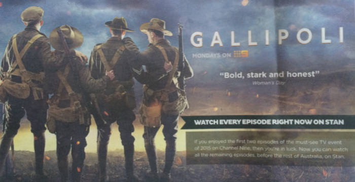 Streaming service Stan is advertising a season of 'Gallipoli'.