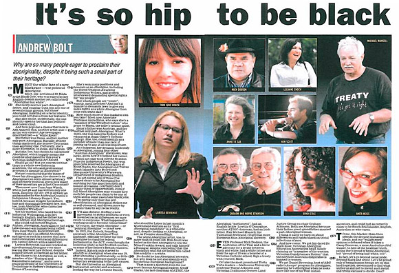 Andrew Bolt's article 'It's so hip to be black' as published in the Herald Sun.