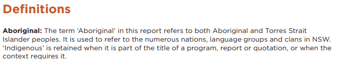 The definition of 'Aboriginal' in a report includes Torres Strait Islanders.