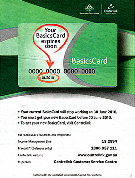 Government ad advising people that their Basics Card is due for renewal.