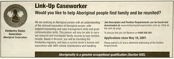 Advertisement for a Link-Up caseworker.