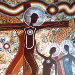 Aboriginal spiritual art: Jesus on the cross.