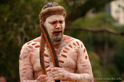 Aboriginal elder performing a Welcome to Country on Australia Day.