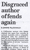 Newspaper article: 'Disgraced author offends again'.