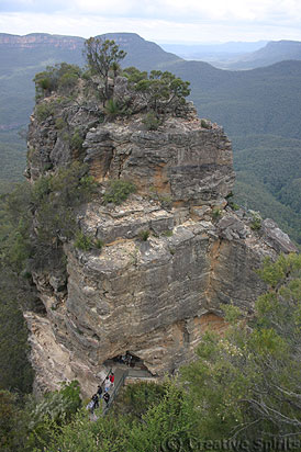 One Sister. Below ends the path in a cavity of the "sister" which is nearest to the escarpment.