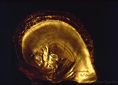 A beautiful piece of carved mother-of-pearl, seen in Willie Creek Farm.