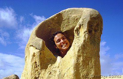 Pinnacles National Park will always surprise you (Here a young Italian woman is peeking out of a hollow pinnacle).